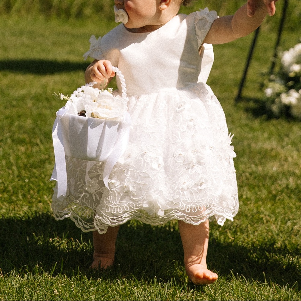 Ivory Satin & Lace Flower Girl Dress
